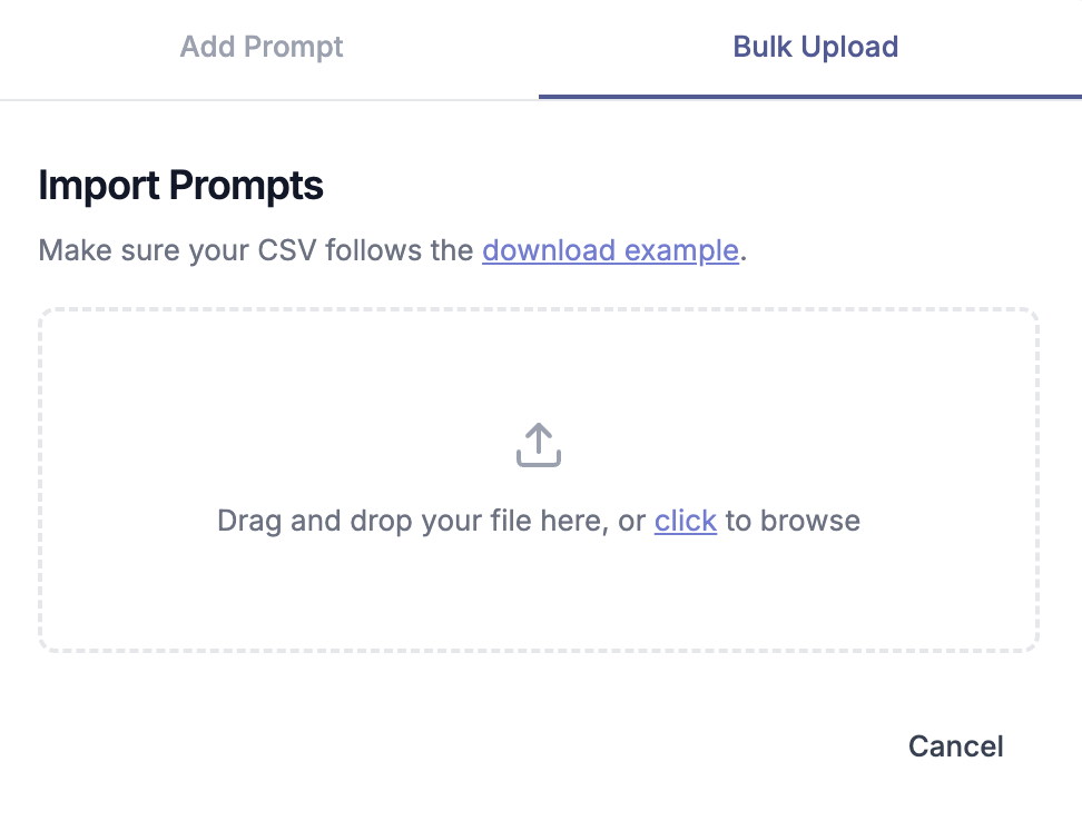 Cite AI bulk upload pop up.
