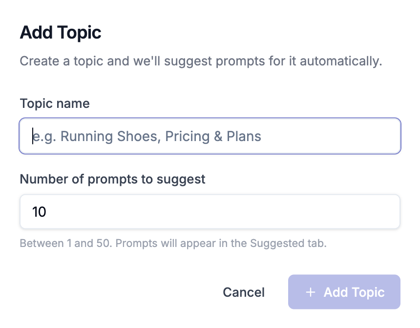 Cite AI Add Topic pop up.